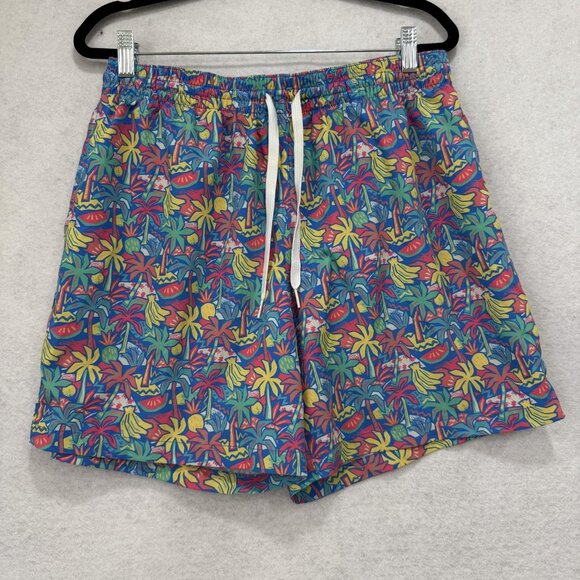 Chubbies Shorts Mens Medium Blue Tropical Swim Trunks 5in Inseam Lined Volley - Picture 1 of 10